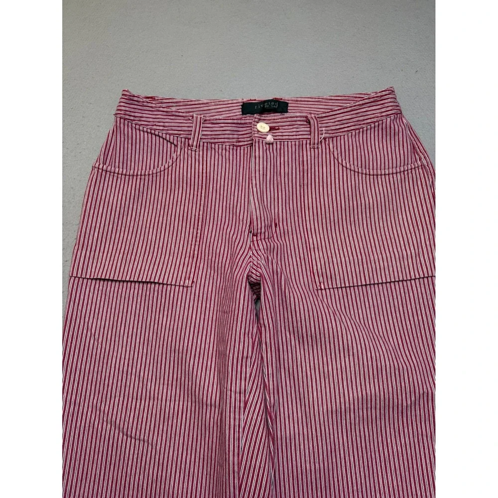 Lee Riveted Crop Pants Womens 8P Red White Hickory Stripe Vintage 90s Wide Leg